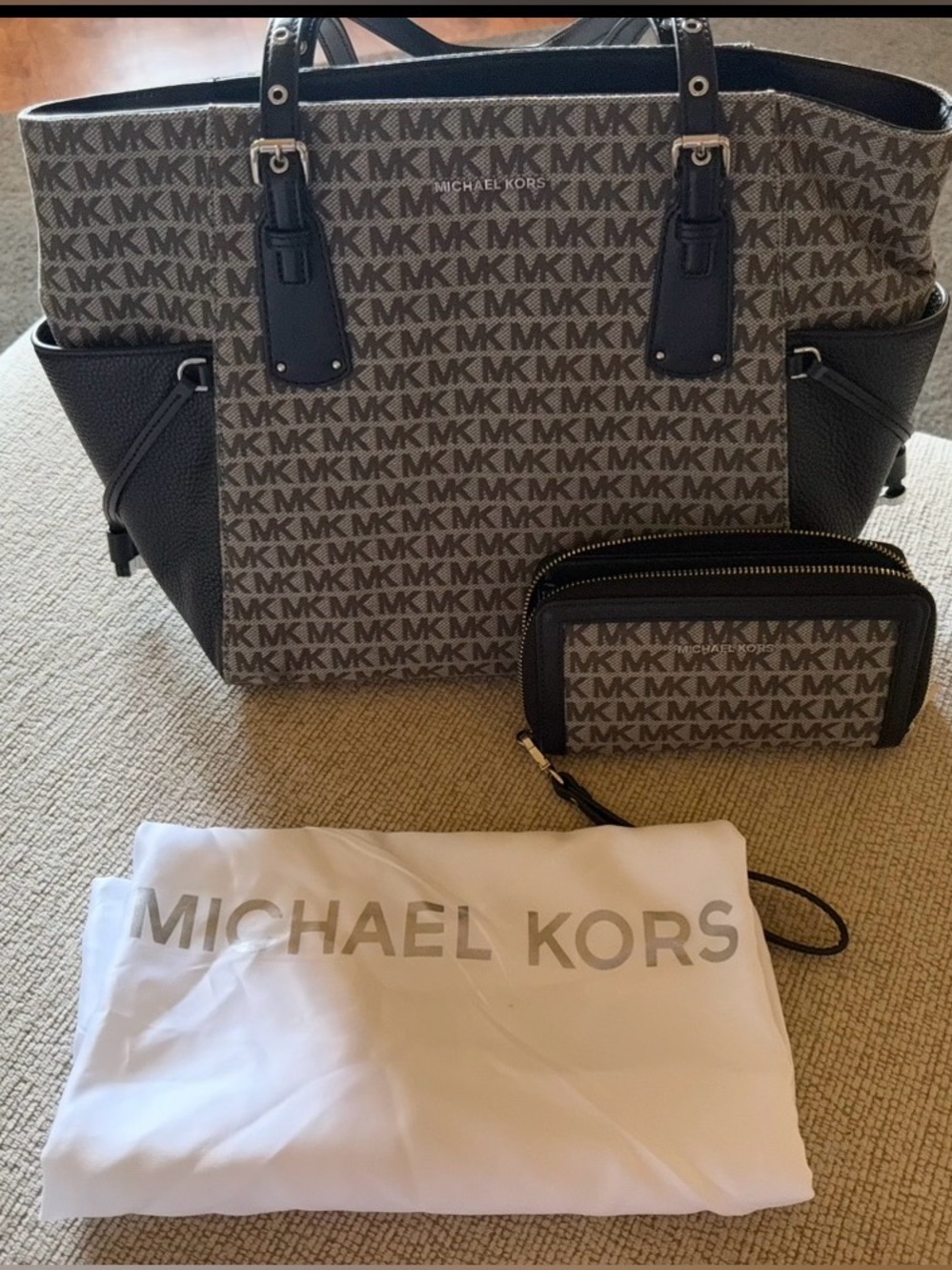 Michael Kors Brown/Black Signature MK Tote with Zip Wallet NWOT